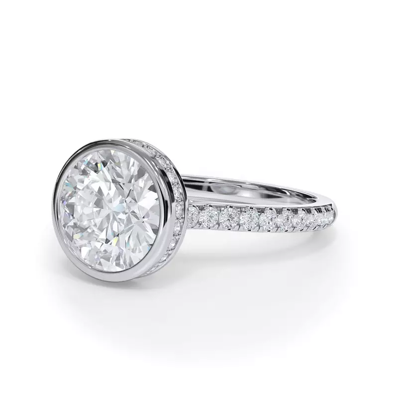 Platinum Enigma Bezel Hidden Halo Pavé Band Engagement Ring