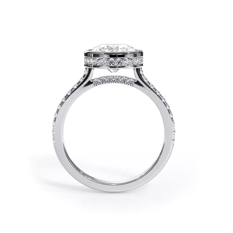 Platinum Enigma Bezel Hidden Halo Pavé Band Engagement Ring