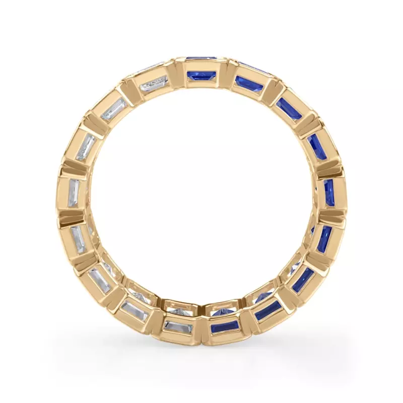 14K Yellow Gold Dual Harmony Emerald-Cut Sapphire and Diamond Bezel Eternity Ring