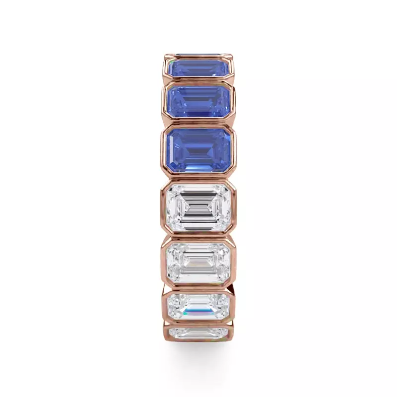 18K Rose Gold Dual Harmony Emerald-Cut Sapphire and Lab Diamond Bezel Eternity Ring