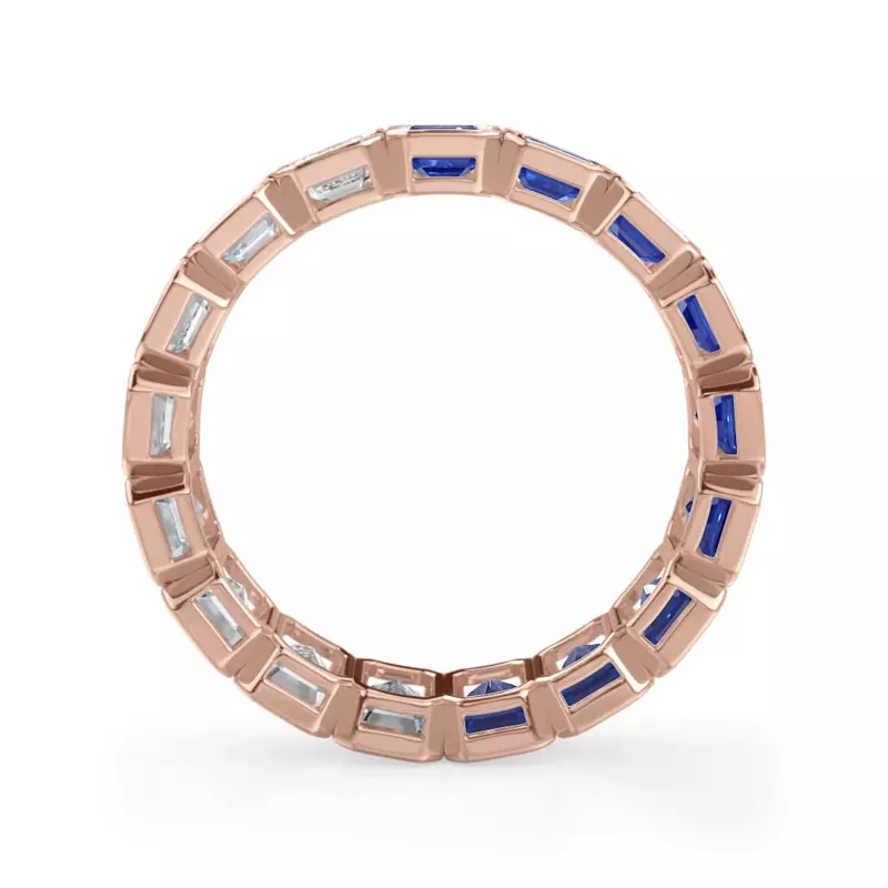 18K Rose Gold Dual Harmony Emerald-Cut Sapphire and Lab Diamond Bezel Eternity Ring
