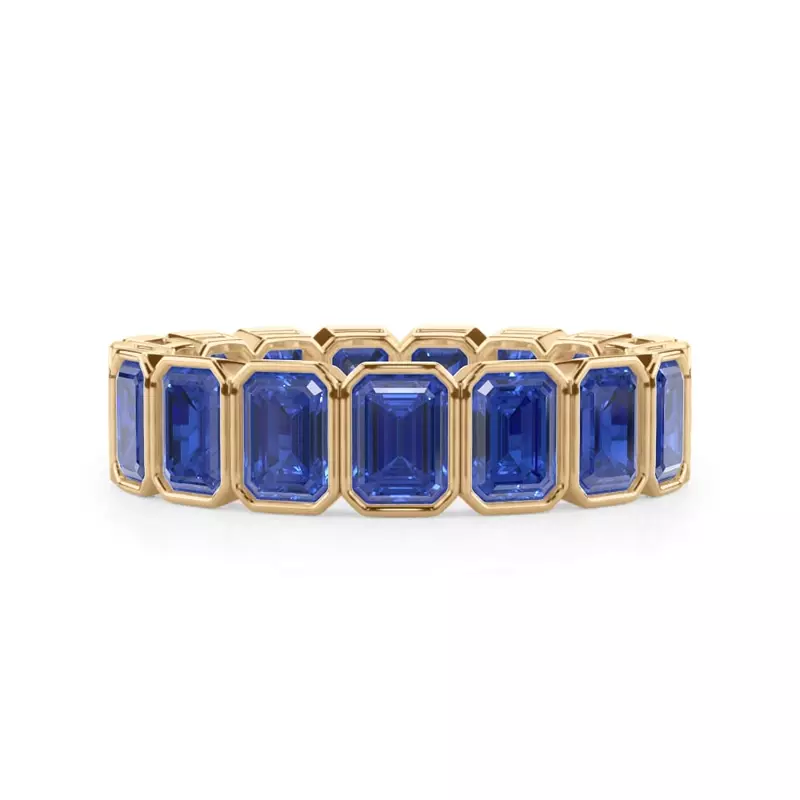 14K Yellow Gold Sapphire Emerald-Cut Bezel Set Eternity Ring