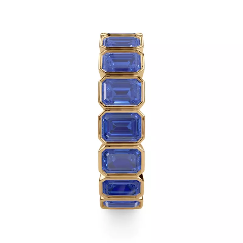 14K Yellow Gold Sapphire Emerald-Cut Bezel Set Eternity Ring