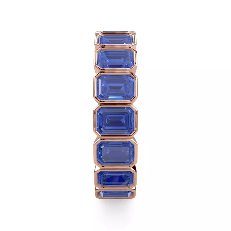 18K Rose Gold Sapphire Emerald-Cut Bezel Set Eternity Ring