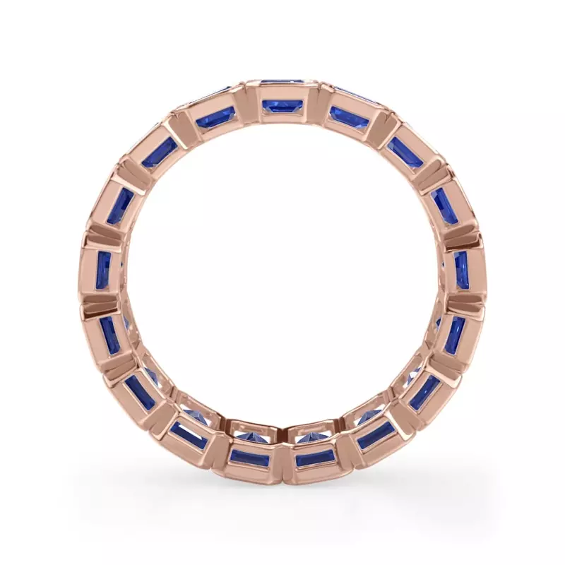 18K Rose Gold Sapphire Emerald-Cut Bezel Set Eternity Ring