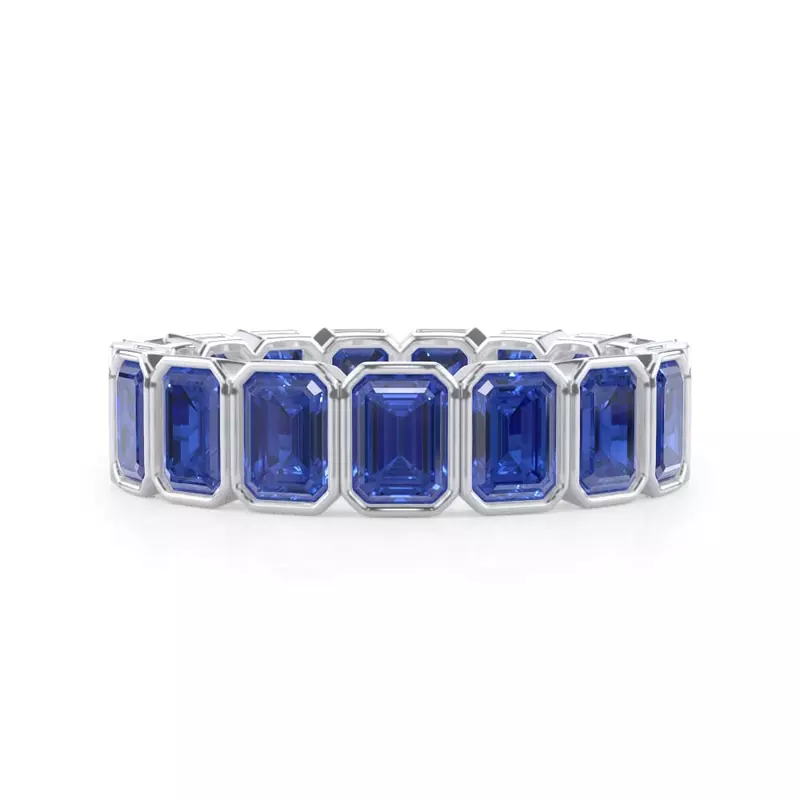 Platinum Sapphire Emerald-Cut Bezel Set Eternity Ring