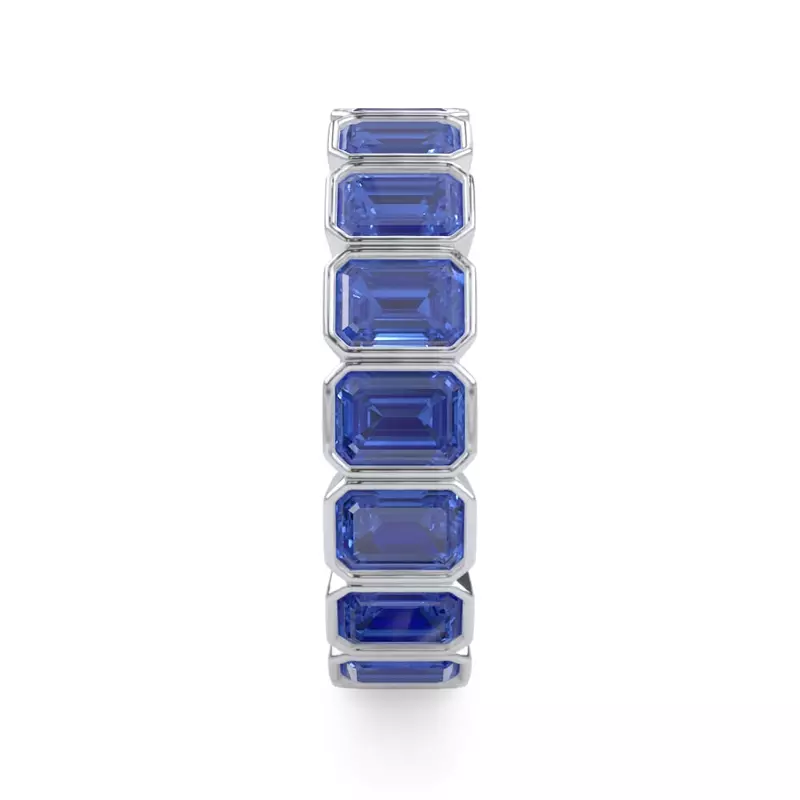 Platinum Sapphire Emerald-Cut Bezel Set Eternity Ring