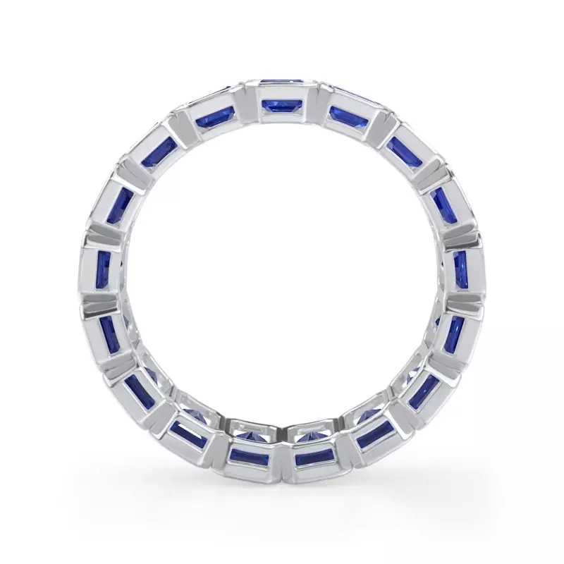Platinum Sapphire Emerald-Cut Bezel Set Eternity Ring
