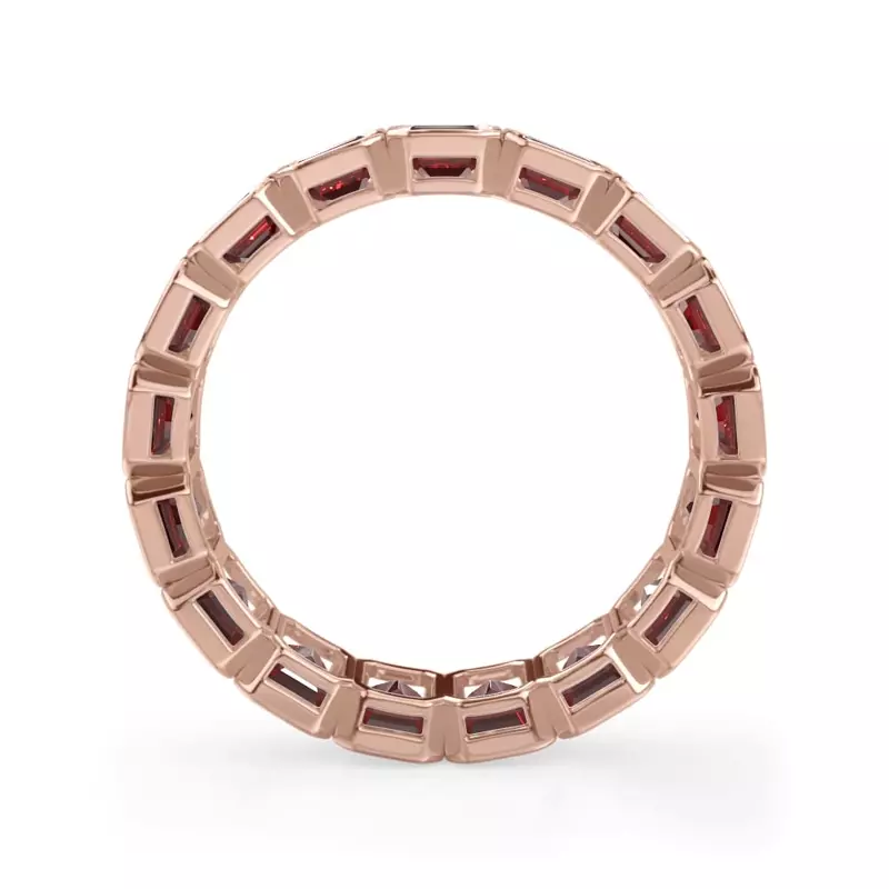 14K Rose Gold Ruby Emerald-Cut Bezel Set Eternity Ring