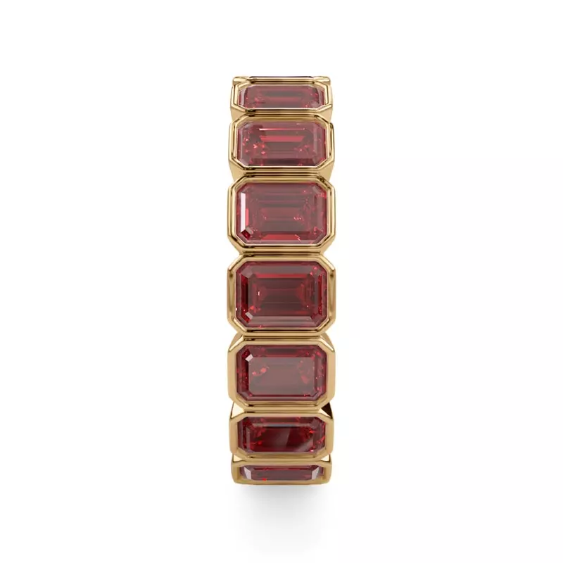 14K Yellow Gold Ruby Emerald-Cut Bezel Set Eternity Ring