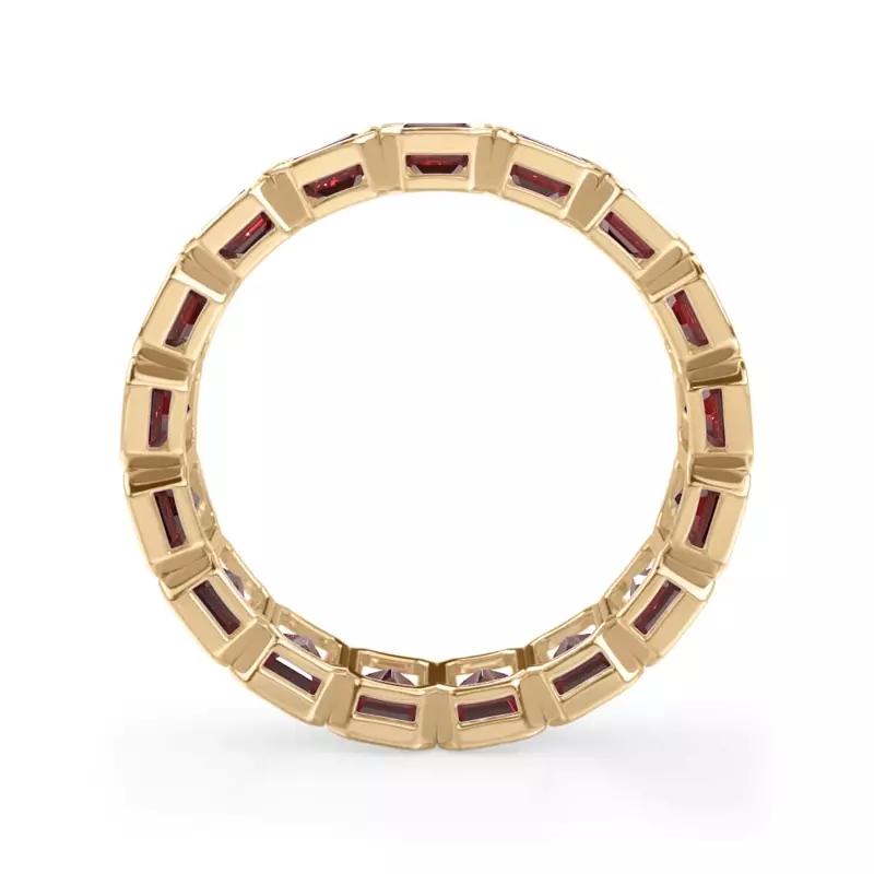 14K Yellow Gold Ruby Emerald-Cut Bezel Set Eternity Ring