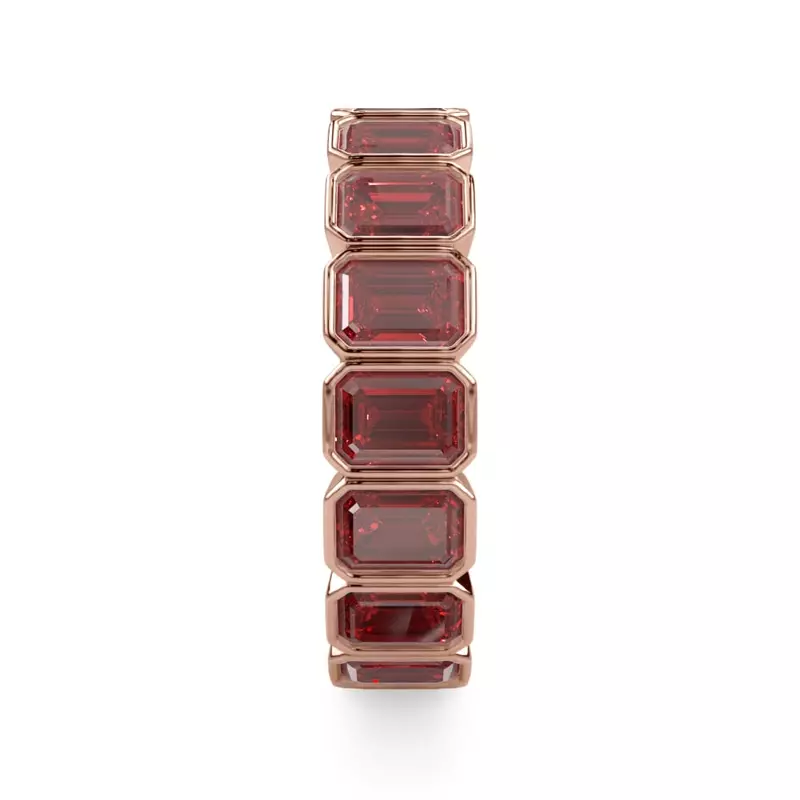 18K Rose Gold Ruby Emerald-Cut Bezel Set Eternity Ring