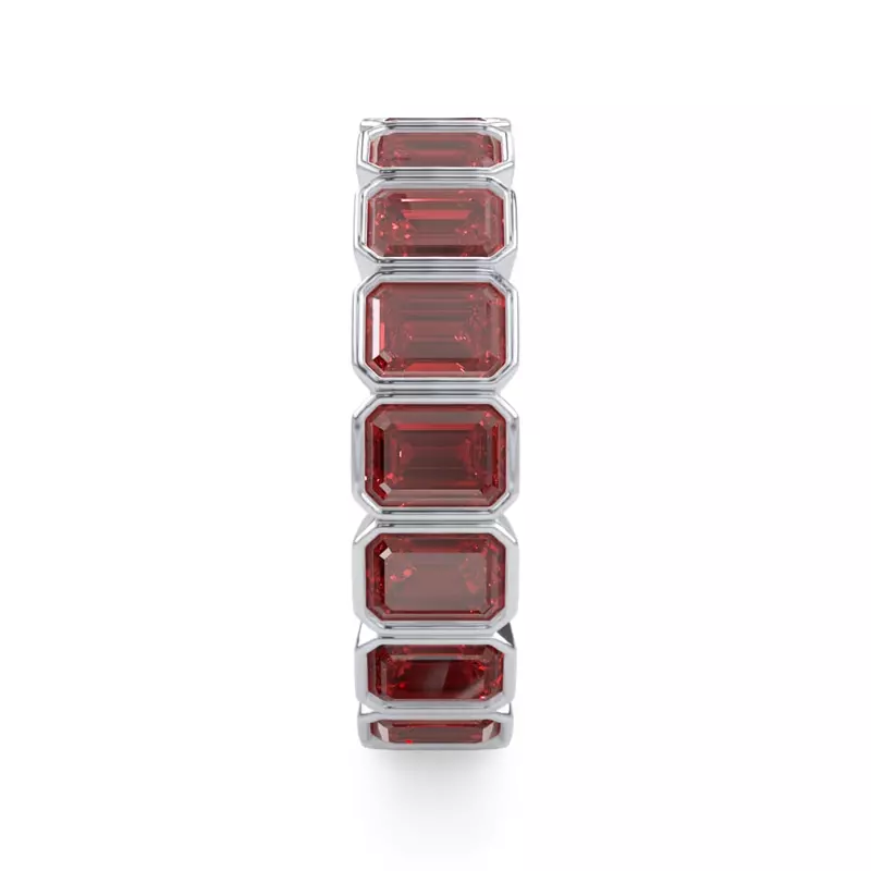 18K White Gold Ruby Emerald-Cut Bezel Set Eternity Ring