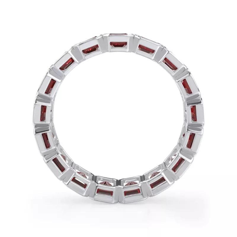 18K White Gold Ruby Emerald-Cut Bezel Set Eternity Ring