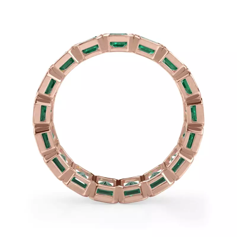 18K Rose Gold Vibrant Green Emerald-Cut Bezel Set Eternity Band