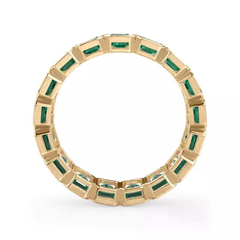 18K Yellow Gold Vibrant Green Emerald-Cut Bezel Set Eternity Band