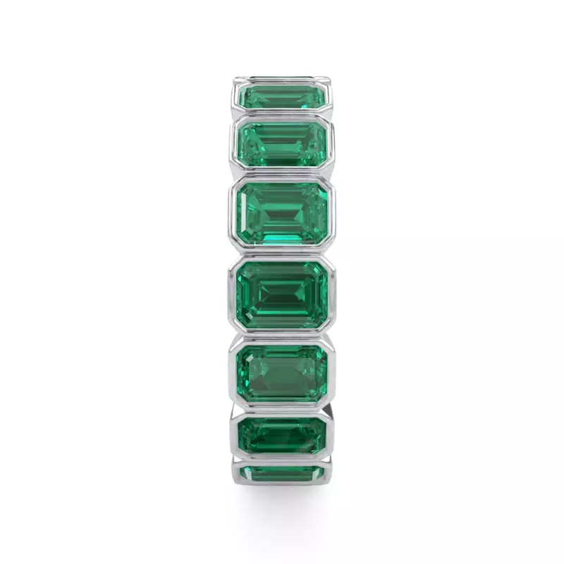 Platinum Vibrant Green Emerald-Cut Bezel Set Eternity Band