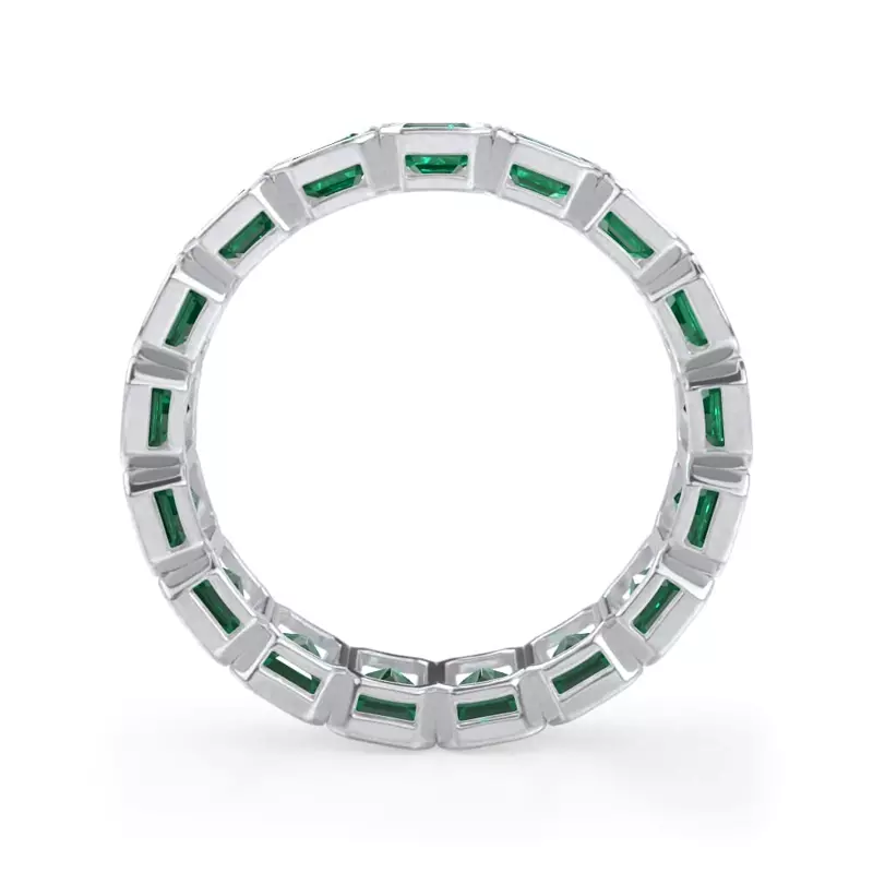 Platinum Vibrant Green Emerald-Cut Bezel Set Eternity Band