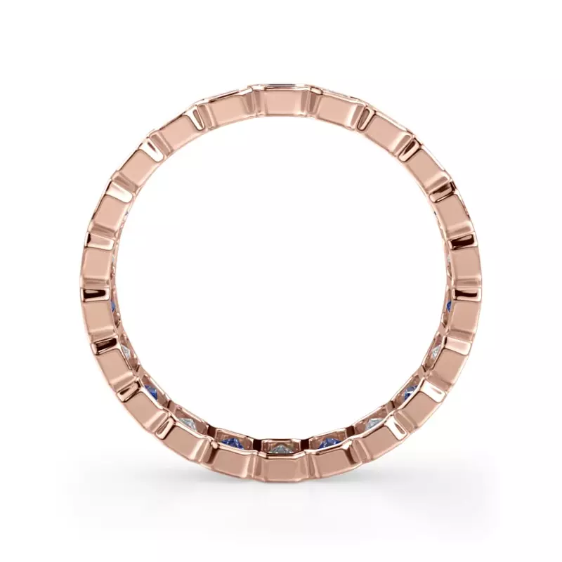 14K Rose Gold Sapphire and Lab Diamond Emerald-Cut Bezel Eternity Band