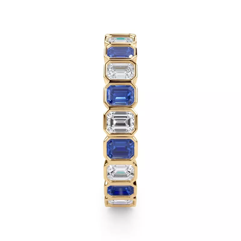 14K Yellow Gold Sapphire and Lab Diamond Emerald-Cut Bezel Eternity Band