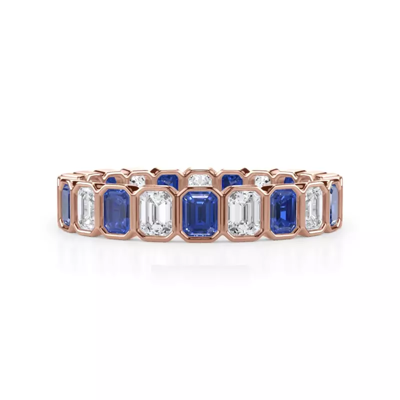 Sapphire and Lab Diamond Emerald-Cut Bezel Eternity Band