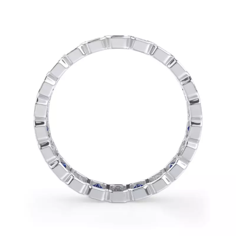 18K White Gold Sapphire and Diamond Emerald-Cut Bezel Eternity Band