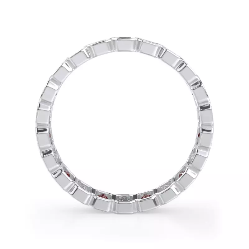14K White Gold Ruby and Lab Diamond Emerald-Cut Bezel Eternity Band