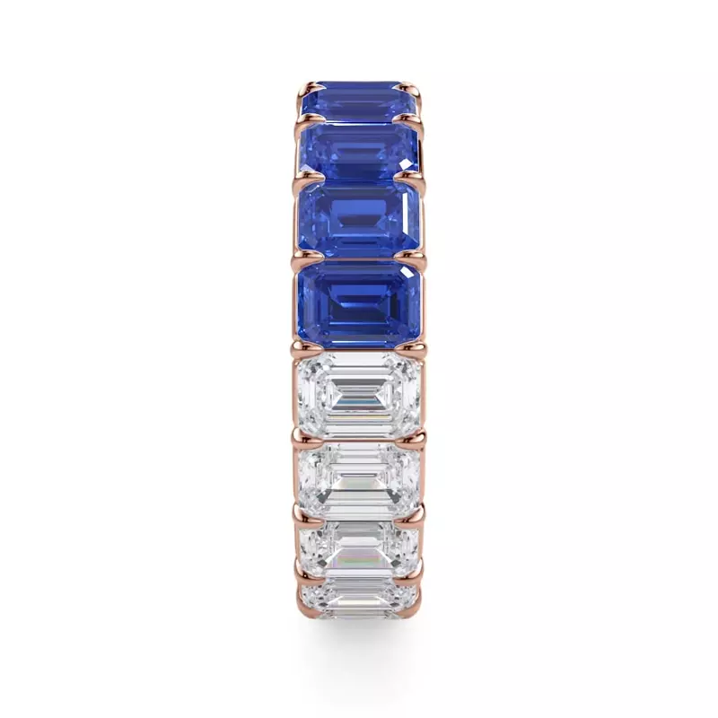 14K Rose Gold Dual Harmony Emerald-Cut Sapphire and Lab Eternity Ring