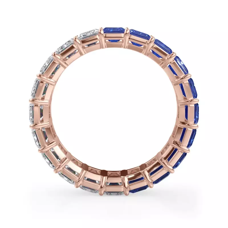 14K Rose Gold Dual Harmony Emerald-Cut Sapphire and Lab Eternity Ring