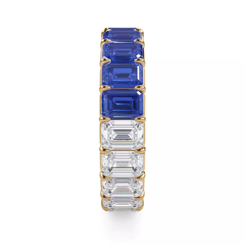 14K Yellow Gold Dual Harmony Emerald-Cut Sapphire and Diamond Eternity Ring
