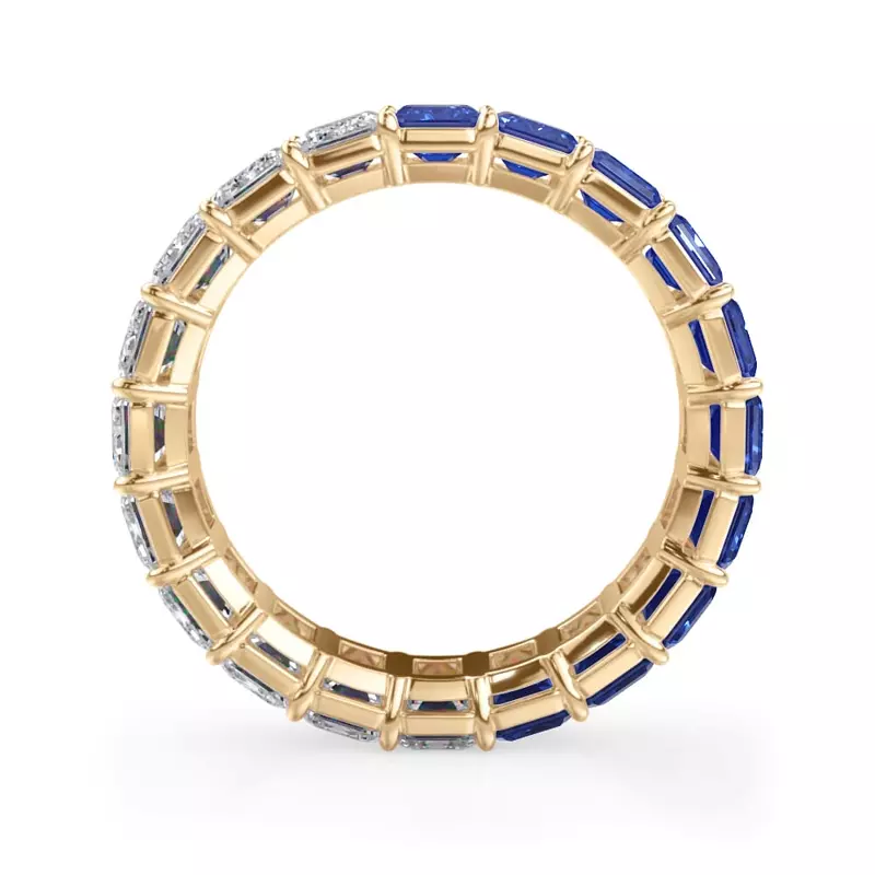 14K Yellow Gold Dual Harmony Emerald-Cut Sapphire and Diamond Eternity Ring