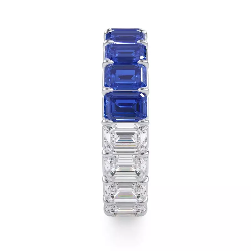 Platinum Dual Harmony Emerald-Cut Sapphire and Lab Eternity Ring