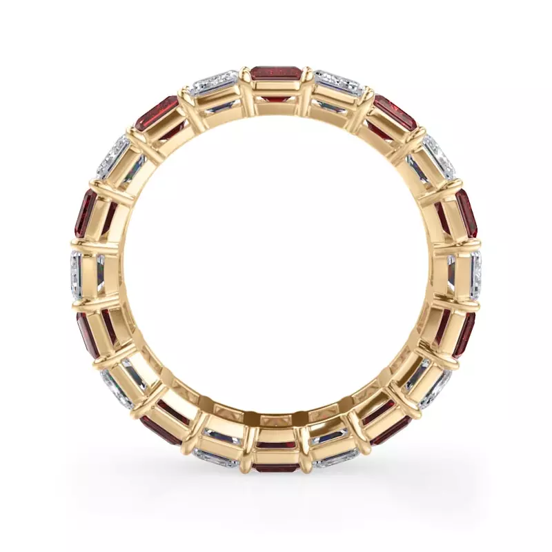 14K Yellow Gold Classic Emerald-Cut Ruby and Lab Eternity Ring
