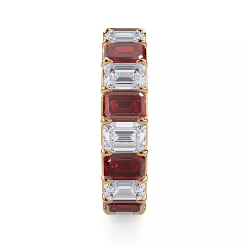 14K Yellow Gold Classic Emerald-Cut Ruby and Diamond Eternity Ring
