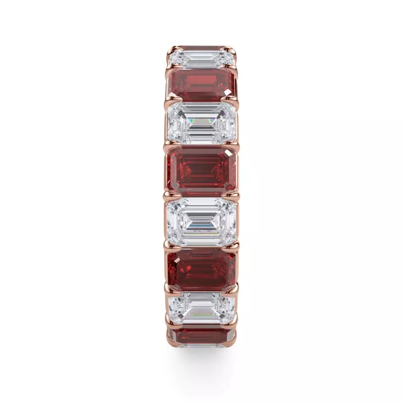 18K Rose Gold Classic Emerald-Cut Ruby and Lab Eternity Ring