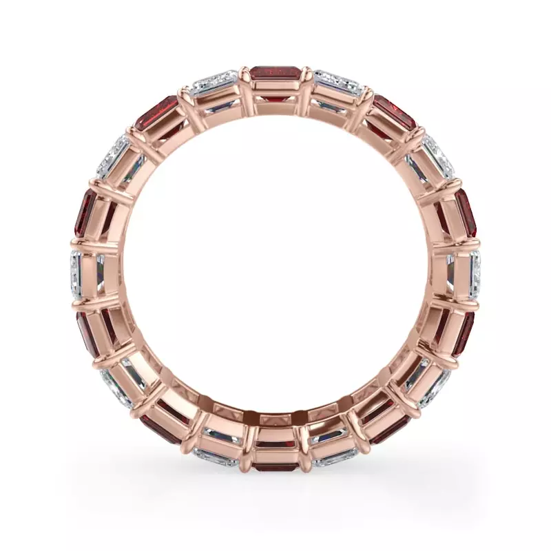 18K Rose Gold Classic Emerald-Cut Ruby and Lab Eternity Ring