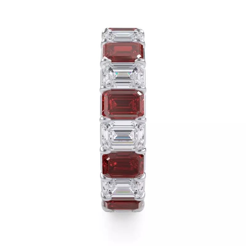 Platinum Classic Emerald-Cut Ruby and Diamond Eternity Ring