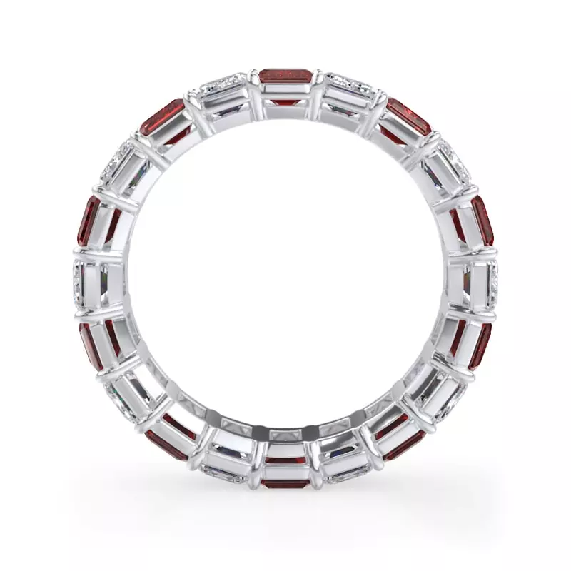 Platinum Classic Emerald-Cut Ruby and Diamond Eternity Ring