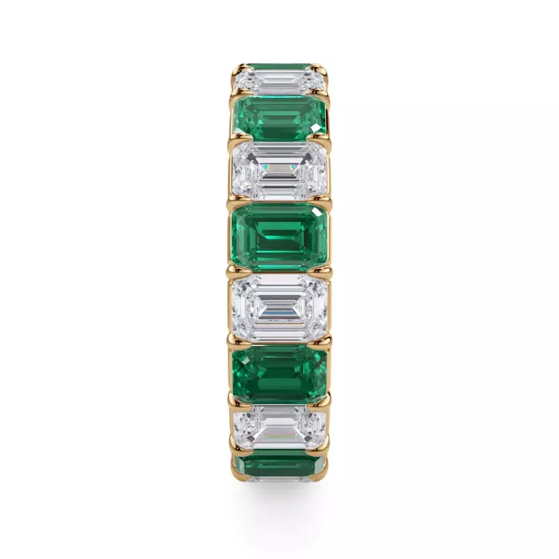 14K Yellow Gold Classic Emerald-Cut Emerald and Lab Eternity Ring