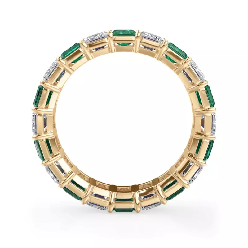 14K Yellow Gold Classic Emerald-Cut Emerald and Lab Eternity Ring