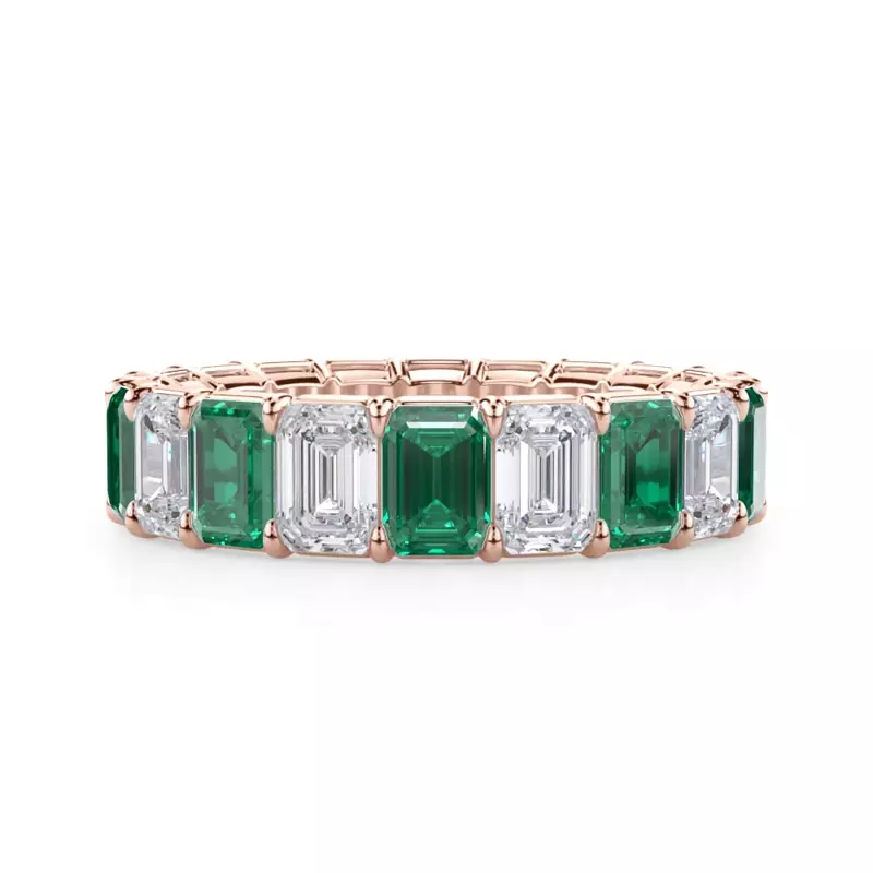 Classic Emerald-Cut Emerald and Lab Eternity Ring