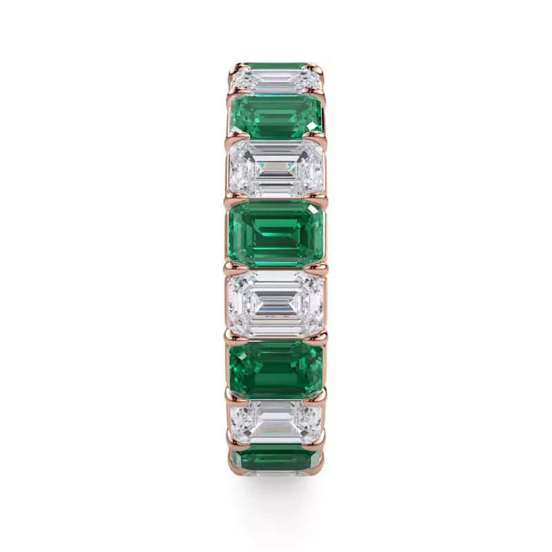 18K Rose Gold Classic Emerald-Cut Emerald and Diamond Eternity Ring