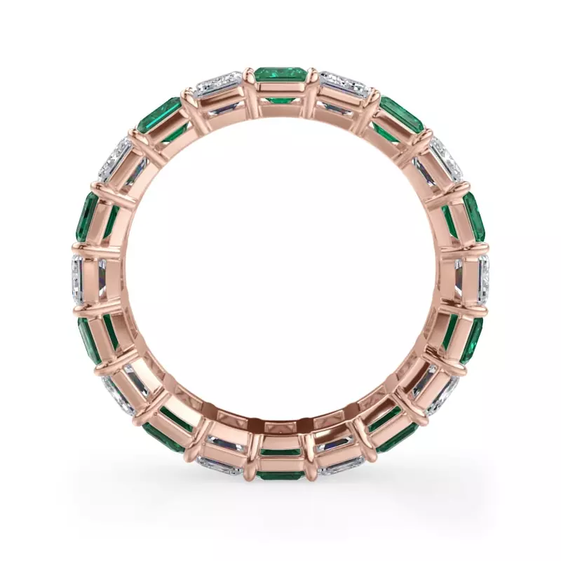 18K Rose Gold Classic Emerald-Cut Emerald and Diamond Eternity Ring