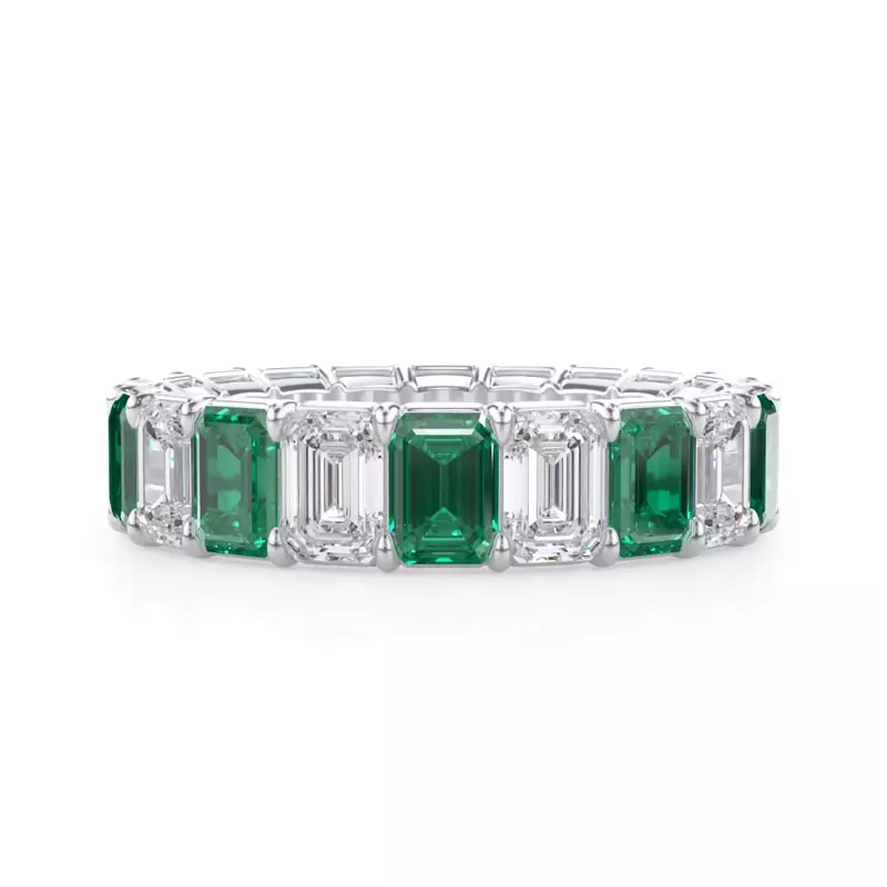 Platinum Classic Emerald-Cut Emerald and Lab Eternity Ring