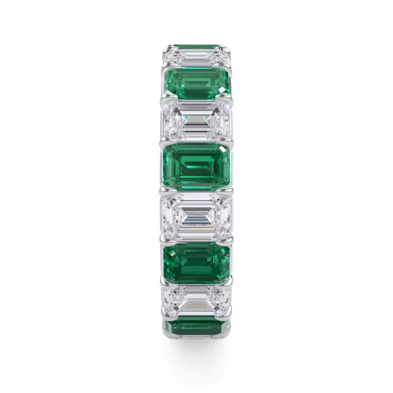 Platinum Classic Emerald-Cut Emerald and Lab Eternity Ring