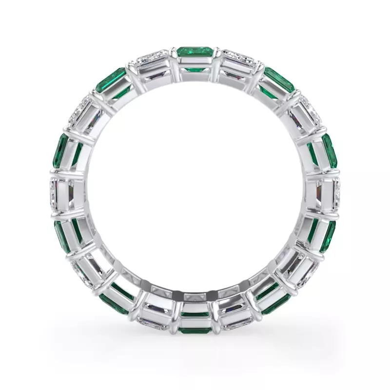 Platinum Classic Emerald-Cut Emerald and Lab Eternity Ring