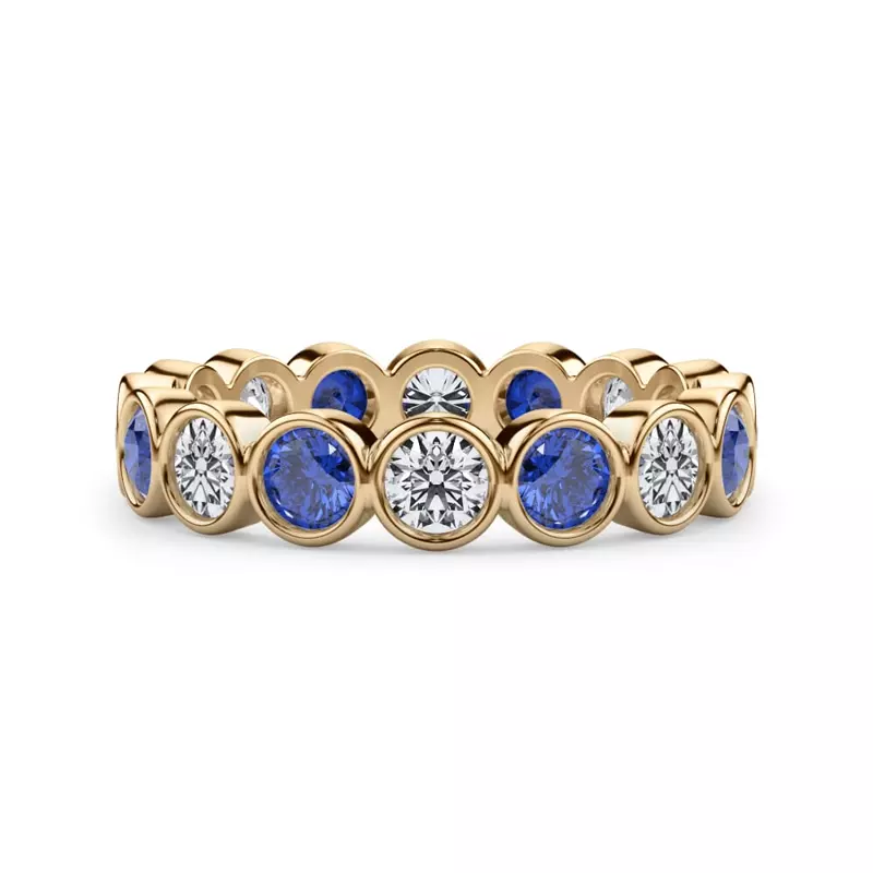 14K Yellow Gold Sapphire and Diamond Bezel-Set Eternity Ring