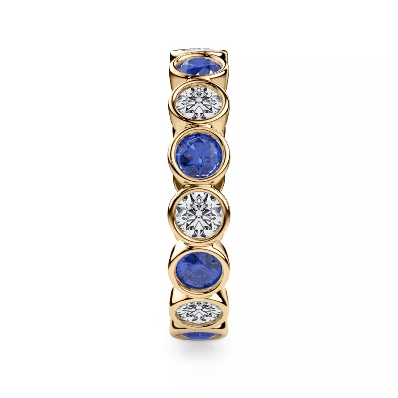 14K Yellow Gold Sapphire and Diamond Bezel-Set Eternity Ring