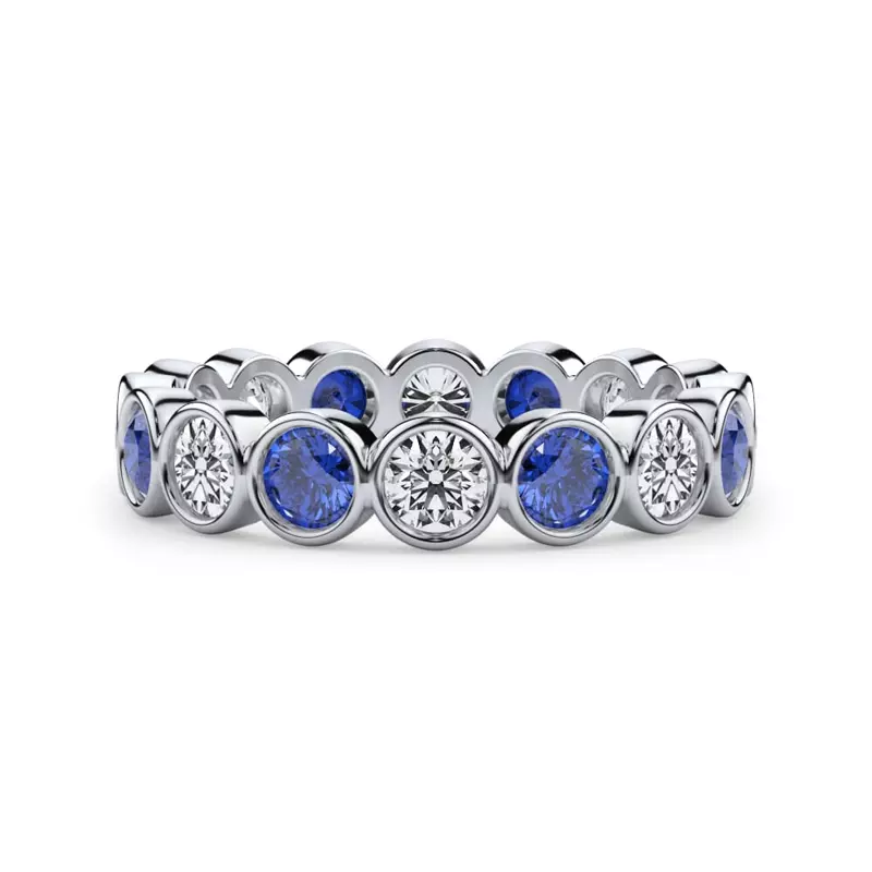 Platinum Sapphire and Diamond Bezel-Set Eternity Ring