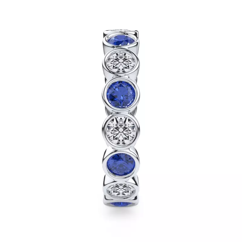 Platinum Sapphire and Diamond Bezel-Set Eternity Ring